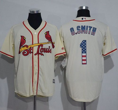 Cardinals #1 Ozzie Smith Cream USA Flag Fashion Stitched MLB Jersey - Click Image to Close